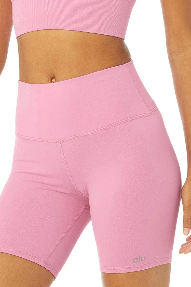 Alo Yoga, High Waist Biker Shorts Size Small Macaron Pink