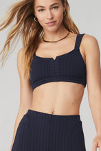 Load image into Gallery viewer, Alo Yoga SMALL High-Waist Pinstripe Zip It Flare Legging - True Navy/Black

