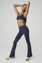 Load image into Gallery viewer, Alo Yoga XXS High-Waist Pinstripe Zip It Flare Legging - True Navy/Black
