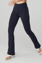 Load image into Gallery viewer, Alo Yoga XS High-Waist Pinstripe Zip It Flare Legging - True Navy/Black
