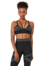 Load image into Gallery viewer, Alo Yoga SMALL Level Up Bra - Black/Anthracite Heather
