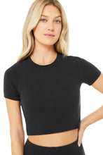 Load image into Gallery viewer, Alo Yoga SMALL Micro Waffle Sierra Short Sleeve Top - Black

