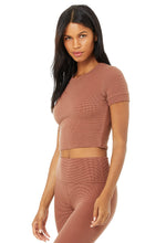 Load image into Gallery viewer, Alo Yoga SMALL Micro Waffle Sierra Short Sleeve Top - Chestnut
