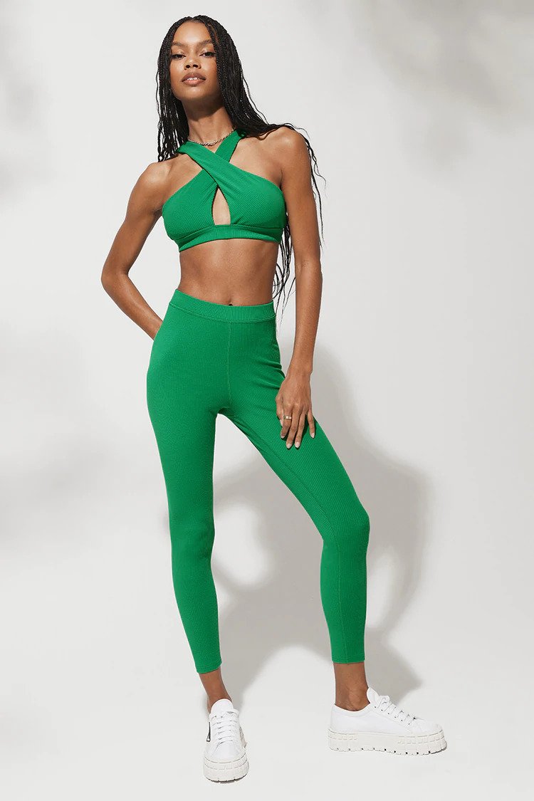 Alo Yoga SMALL Ribbed High-Waist 7/8 Blissful Legging - Green Emerald –  Soulcielite