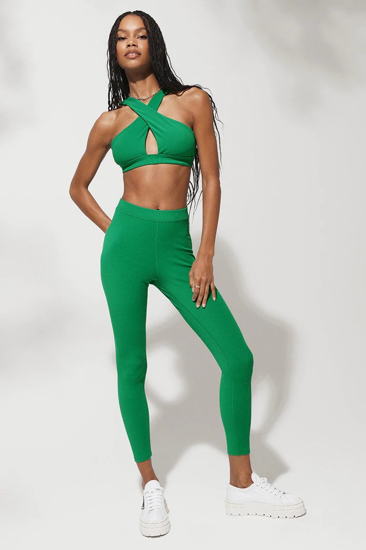 Alo Yoga XS Ribbed High-Waist 7/8 Blissful Legging - Green Emerald –  Soulcielite