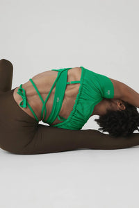 Alo Yoga XS Ribbed Manifest Short Sleeve - Green Emerald