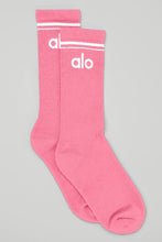 Load image into Gallery viewer, Alo Yoga MEDIUM Unisex Throwback Sock - Pink Fuchsia/White
