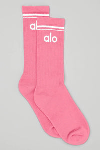 Alo Yoga MEDIUM Unisex Throwback Sock - Pink Fuchsia/White