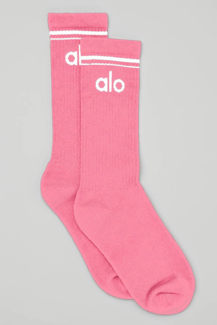 Alo Yoga MEDIUM Unisex Throwback Sock - Pink Fuchsia/White