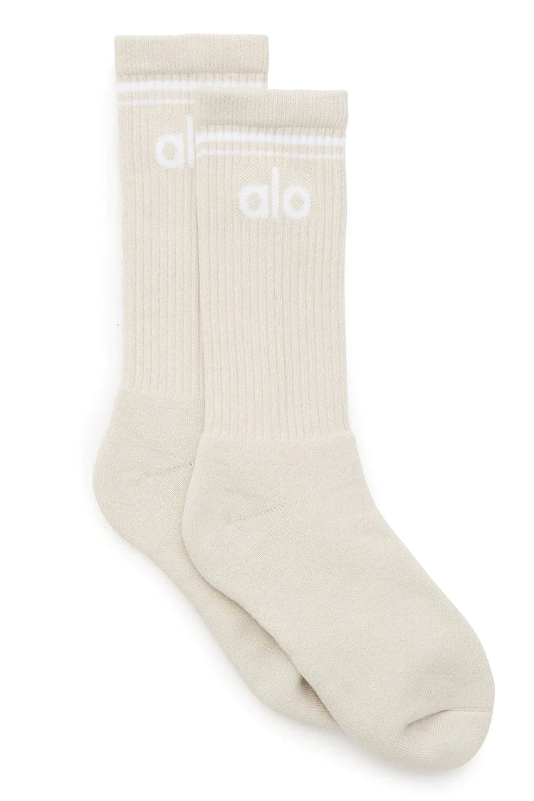 Alo Yoga SMALL Unisex Throwback Sock - Bone/White