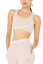 Load image into Gallery viewer, Alo Yoga SMALL Velour Glimmer Scoop Neck Bra - Dusty Pink
