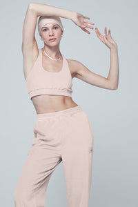 Alo Yoga XS Velour Glimmer Scoop Neck Bra - Dusty Pink