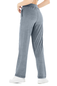 Alo Yoga XS Velour High-Waist Glimmer Wide Leg Pant - Steel Blue