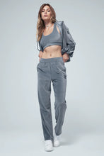 Load image into Gallery viewer, Alo Yoga XS Velour High-Waist Glimmer Wide Leg Pant - Steel Blue
