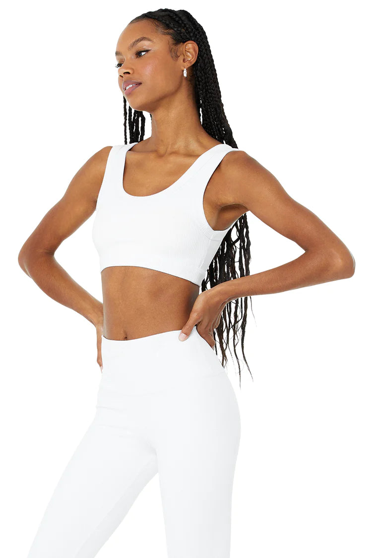 Yogalicious Womens Heavenly Ribbed Tara Cropped Short Sleeve Top with  Built-in Bra - Iceberg Green/White - Small