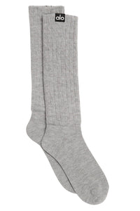 Alo Yoga S/M Women's Scrunch Sock - Athletic Heather Grey