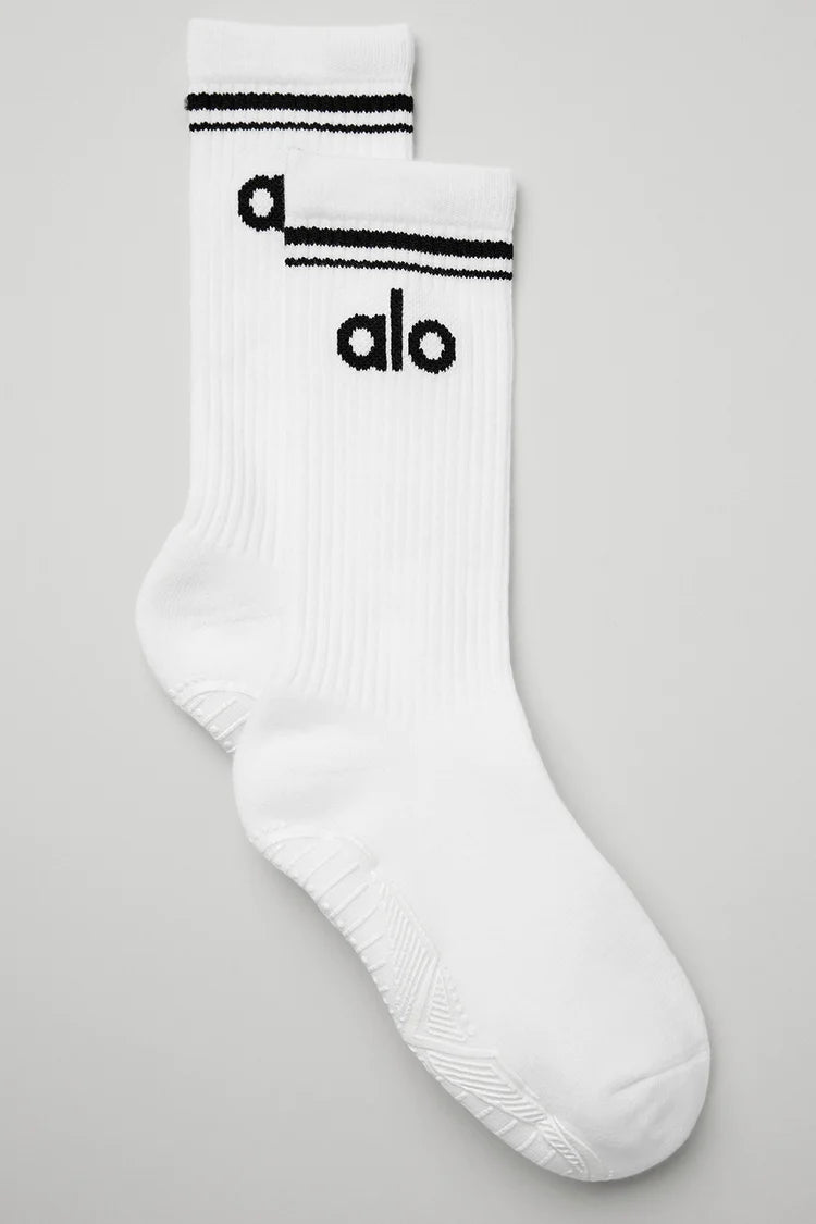 Alo Yoga M/L Women's Throwback Barre Sock - White/Black
