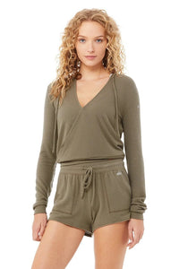 Alo Yoga SMALL Wrap Hoodie - Olive Branch