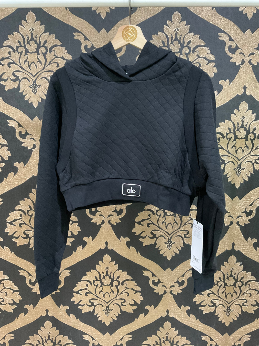 Alo Yoga SMALL Quilted Cropped Arena Hoodie - Black