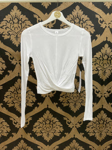 Alo Yoga White Cropped Long Sleeves Top, Small