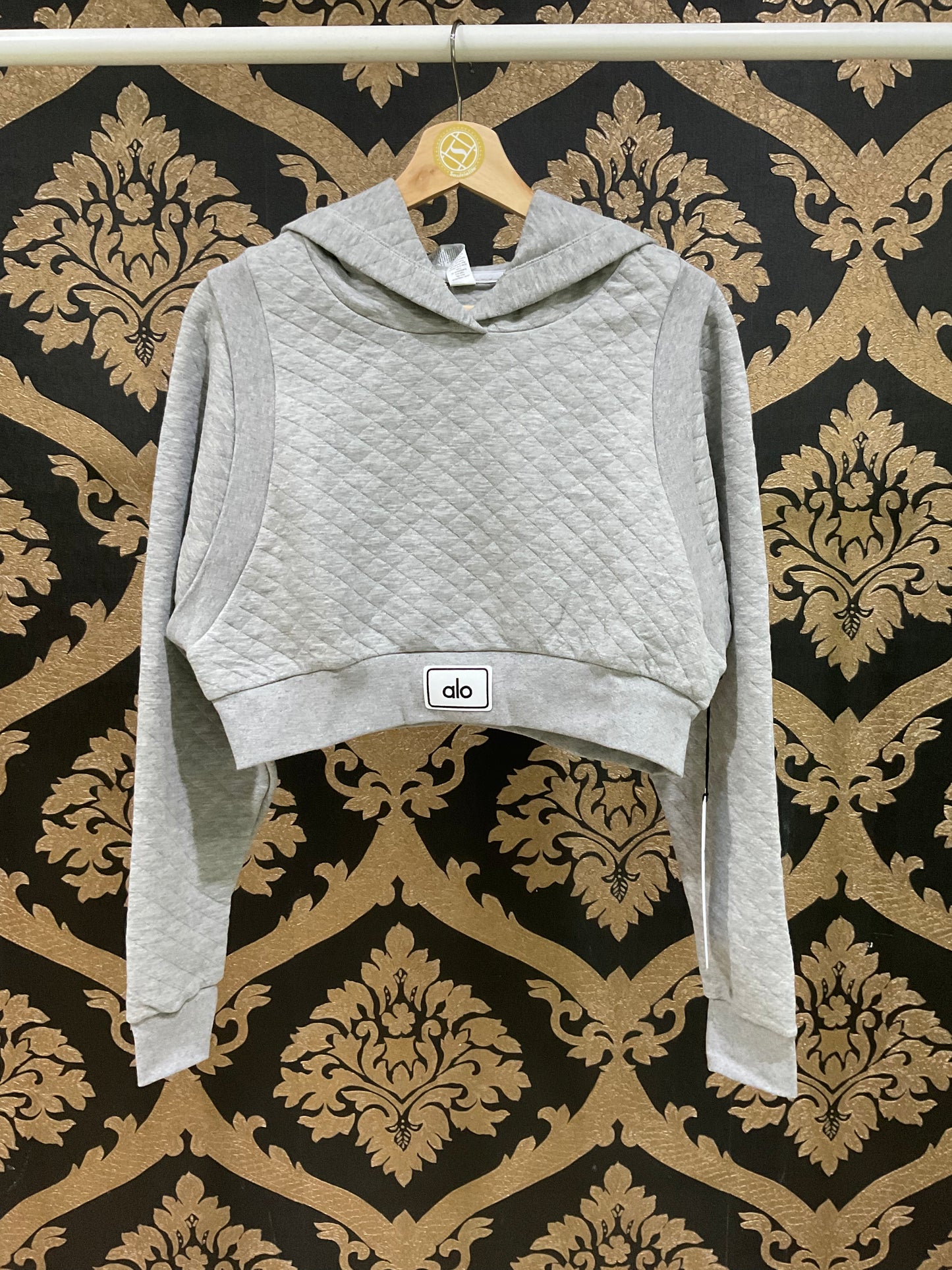 Alo Yoga XS Quilted Cropped Arena Hoodie - Atletik Heather Grey