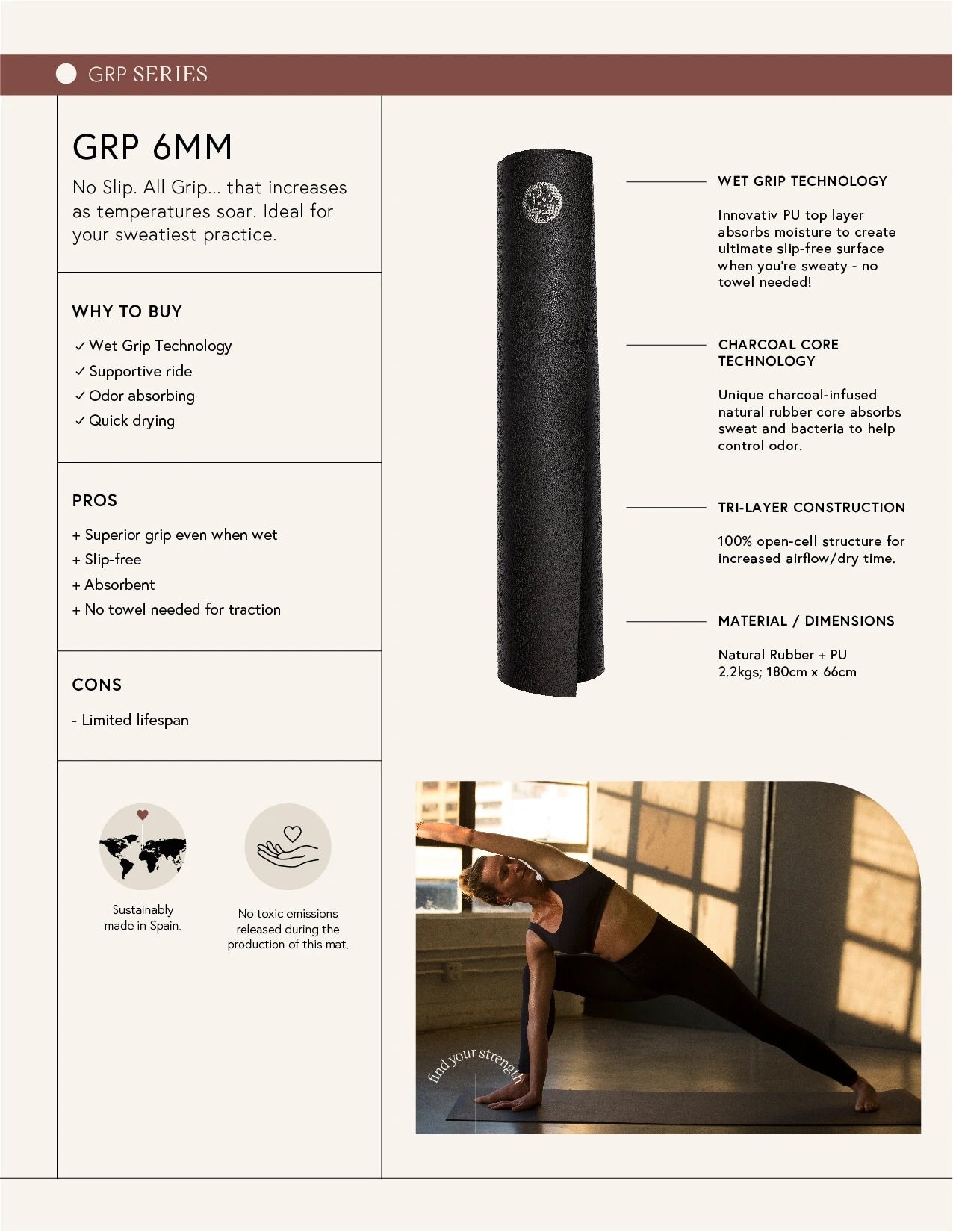 Manduka GRP® Hot Yoga Mat 6mm - Baja Abu-abu