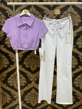 Load image into Gallery viewer, Alo Yoga SMALL Cropped Prestige Polo - Violet Skies

